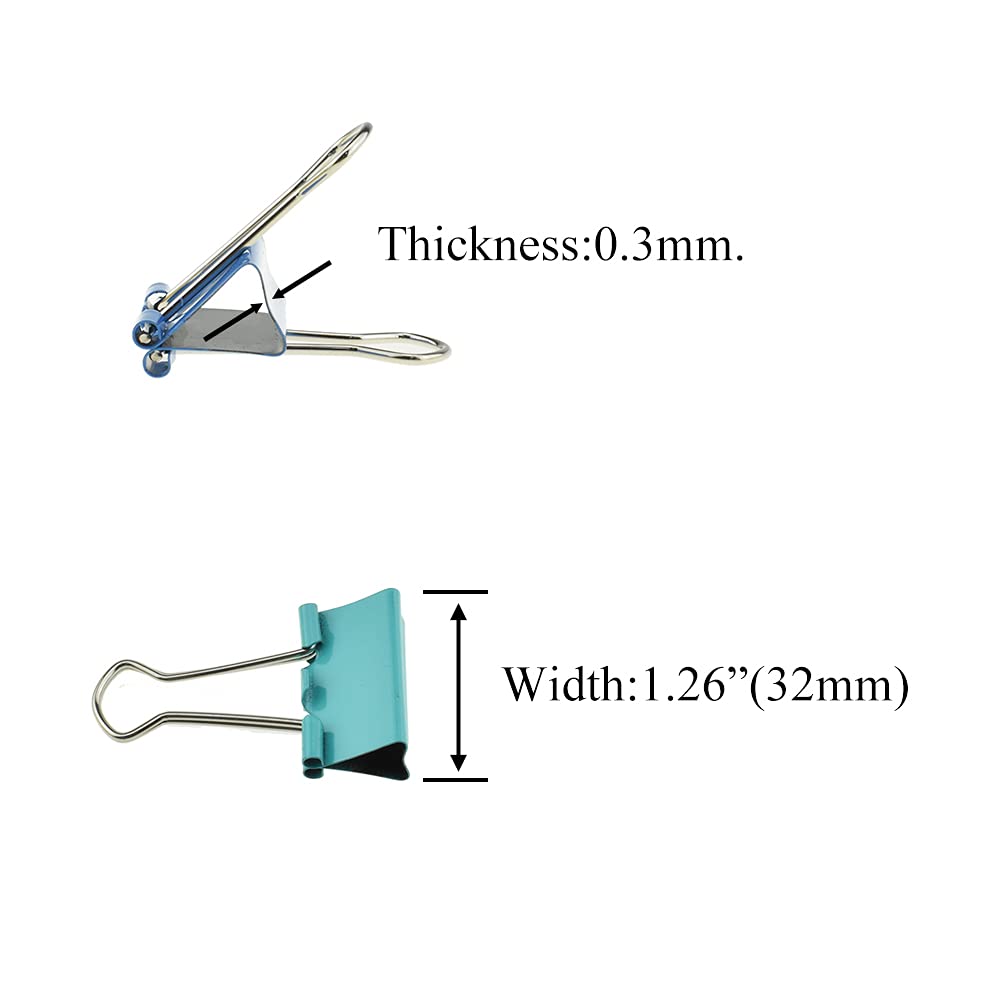HAHIYO Binder Clips Paper Clamps Spring Steel Sturdy Medium 1.26 inches Width 0.39 Inch Capacity No