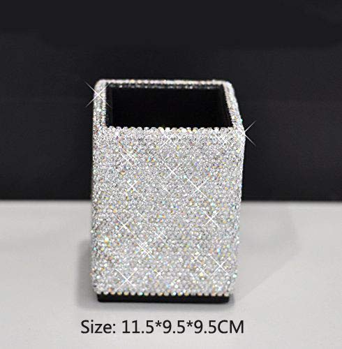 Bestbling Crystal Bling Rhinestone Pen Holder, Silver, Square