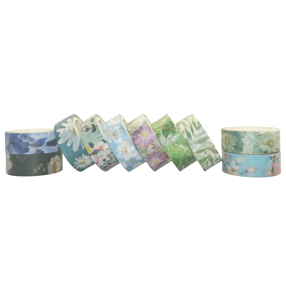 YUBBAEX 10 Rolls Spring Flowers Washi Tape Set Masking Decorative Tapes (Cold Tone)