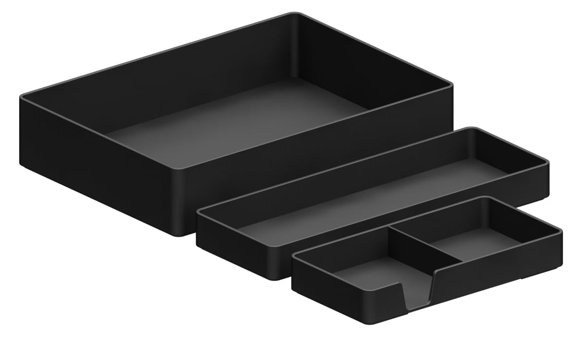 Amazon Basics Rectangular Plastic Desk Organizer Bundle, 3 Pieces with Half Accessory Tray, Small
