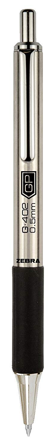 Zebra Pen G-402 Stainless Steel Retractable Gel Pen & Refills, Fine Point, 0.5mm, Black Ink, 2 Pens