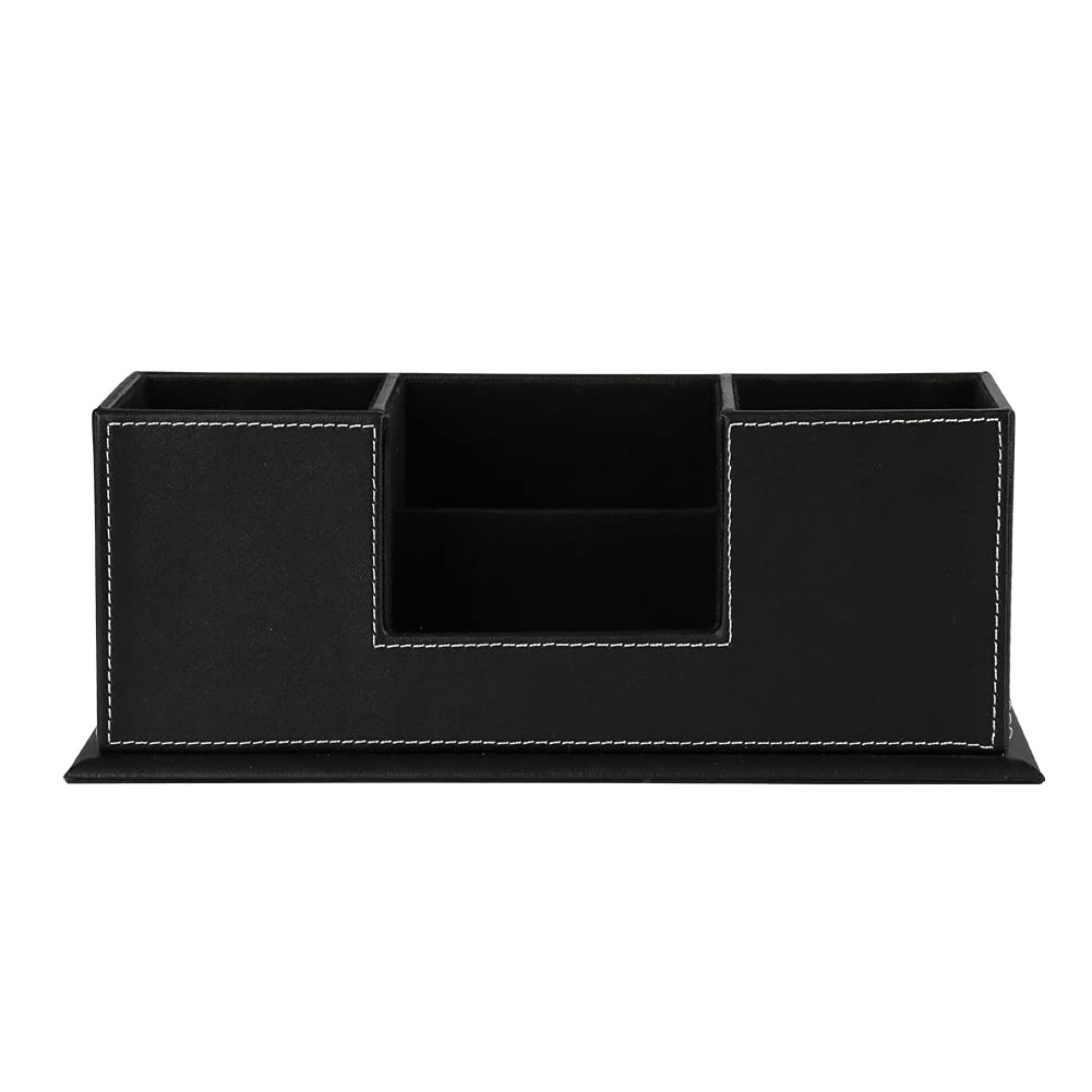 KINGFOM™ Double Holder Leather Multi-Function Desk Stationery Organizer Pen Pencil Holder Black