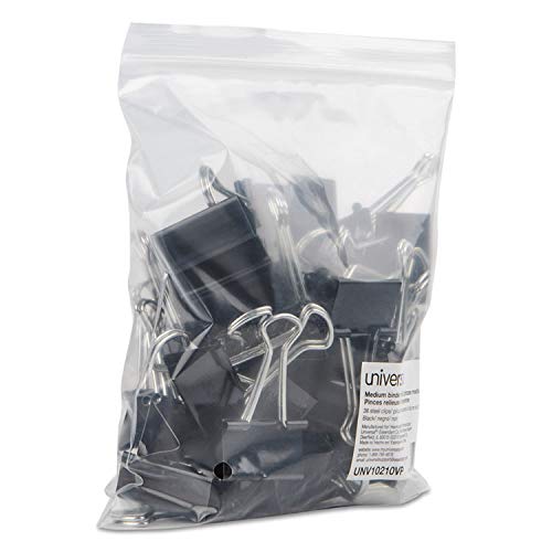 Universal Medium Binder Clips, Steel Wire, 5/8" Cap, 1-1/4" Wide, Black/Silver, 12/Pack, 36 Total