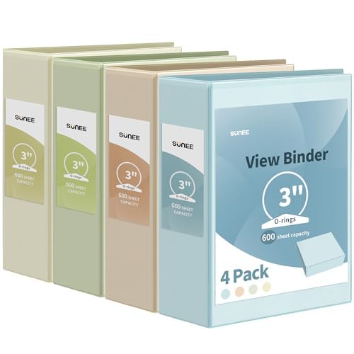 SUNEE 3 Ring Binder 3 Inch 4 Pack, Clear View Binder Three Ring PVC-Free (Fit 8.5x11 Inches) for