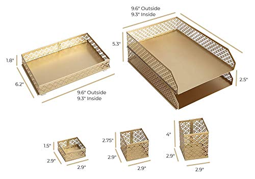 BLU MONACO | Gold Desk Organizer Set for Women 6 Piece | Mail Sorter Organizer Countertop with