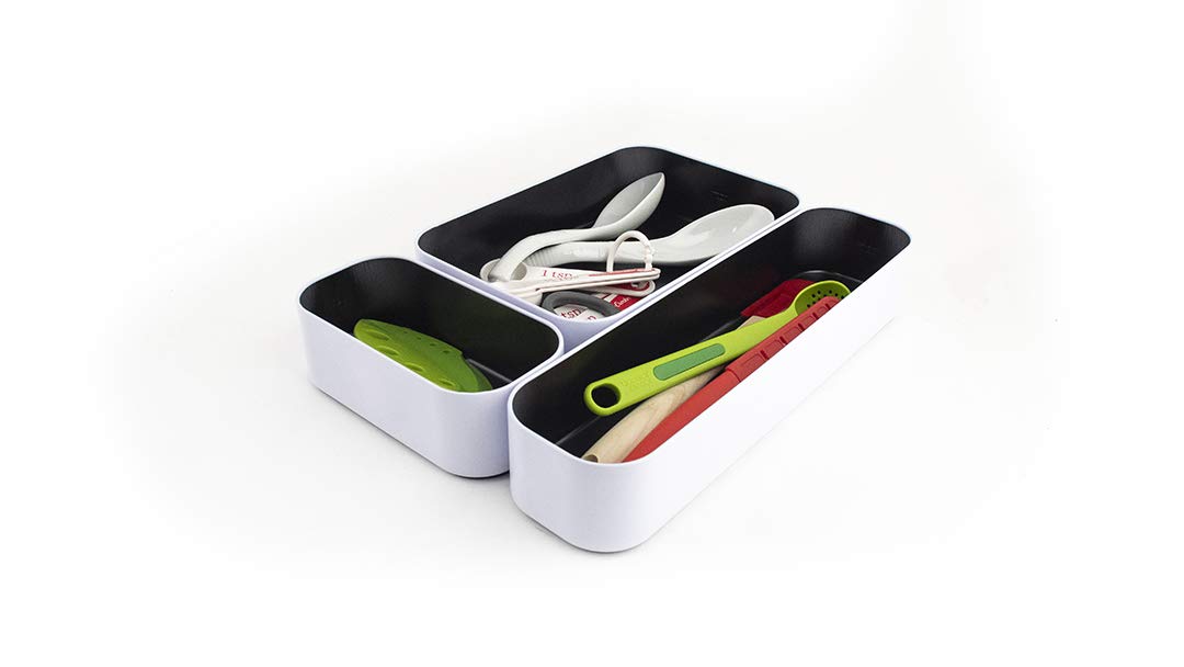 Three by Three Seattle Metal Drawer Organizer Tray Set, 3-Pc, 1" Deep