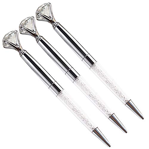 U Scinan 3Pcs Big Diamond Pen Crystal Metal Ballpoint Pens 0.5mm Black Ink Advertising Gif Pen