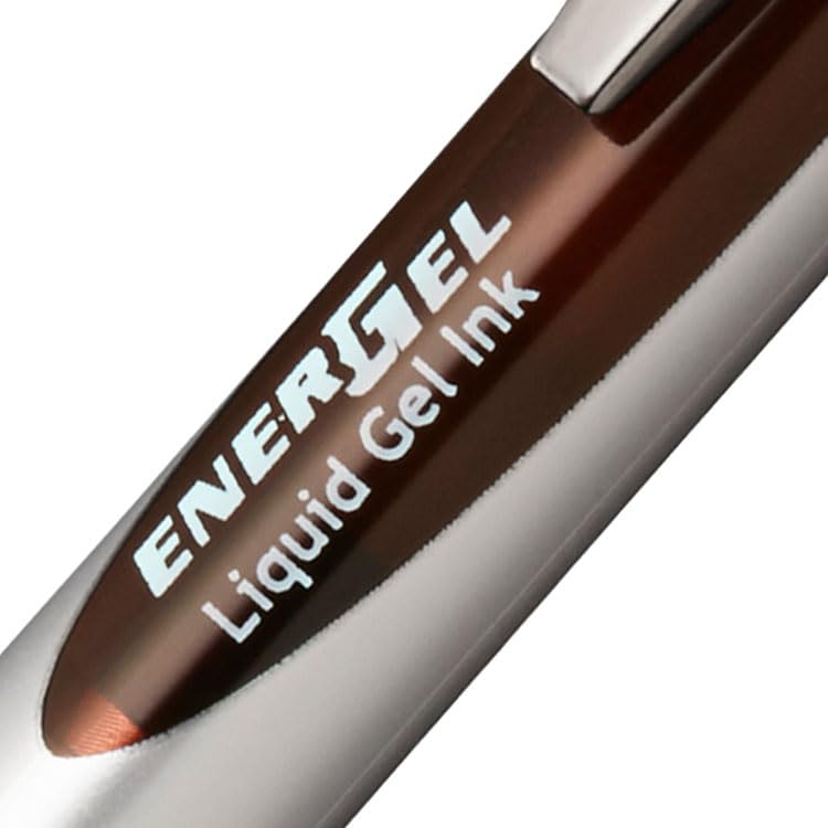 Pentel EnerGel RTX Retractable Liquid Gel Pen, (0.7mm) Metal Tip, Medium Line, Brown Ink, Box of 12