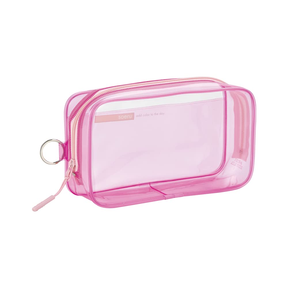 Lihit Lab SOERU A8101-12 Transparent Clear Box Pen Case, Large Capacity, Approx. 40 Pens, Peach Pink