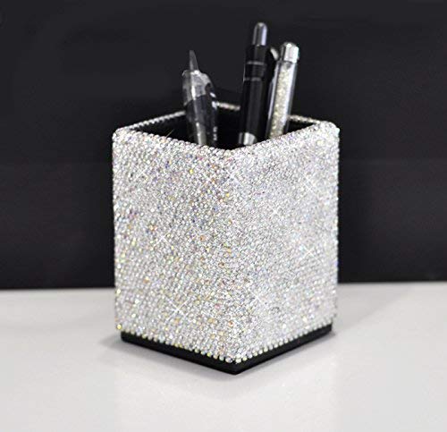Bestbling Crystal Bling Rhinestone Pen Holder, Silver, Square