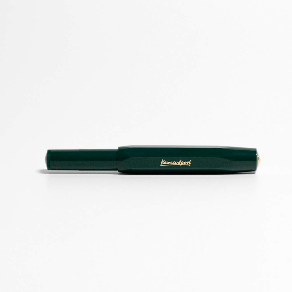 Kaweco Sport Classic Fountain Pen Green, Fine Nib Sport Octagonal Clip Gold