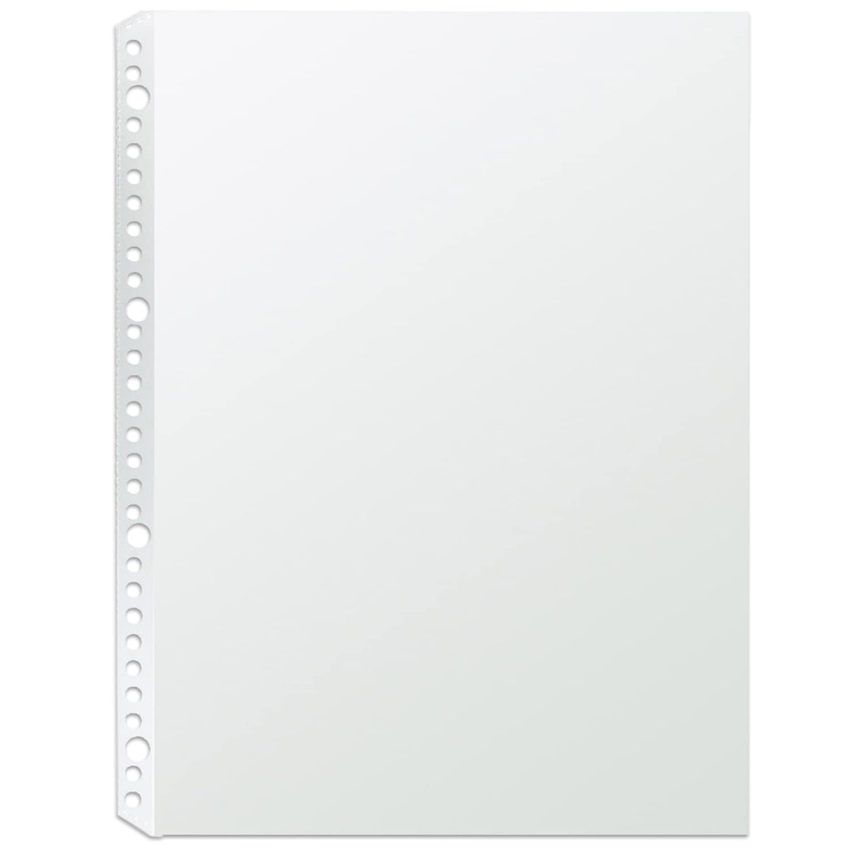 PLUS() A4 Binder Refills, 1 Pocket, 100 Pieces, Reinforced Holes, White, Transparent