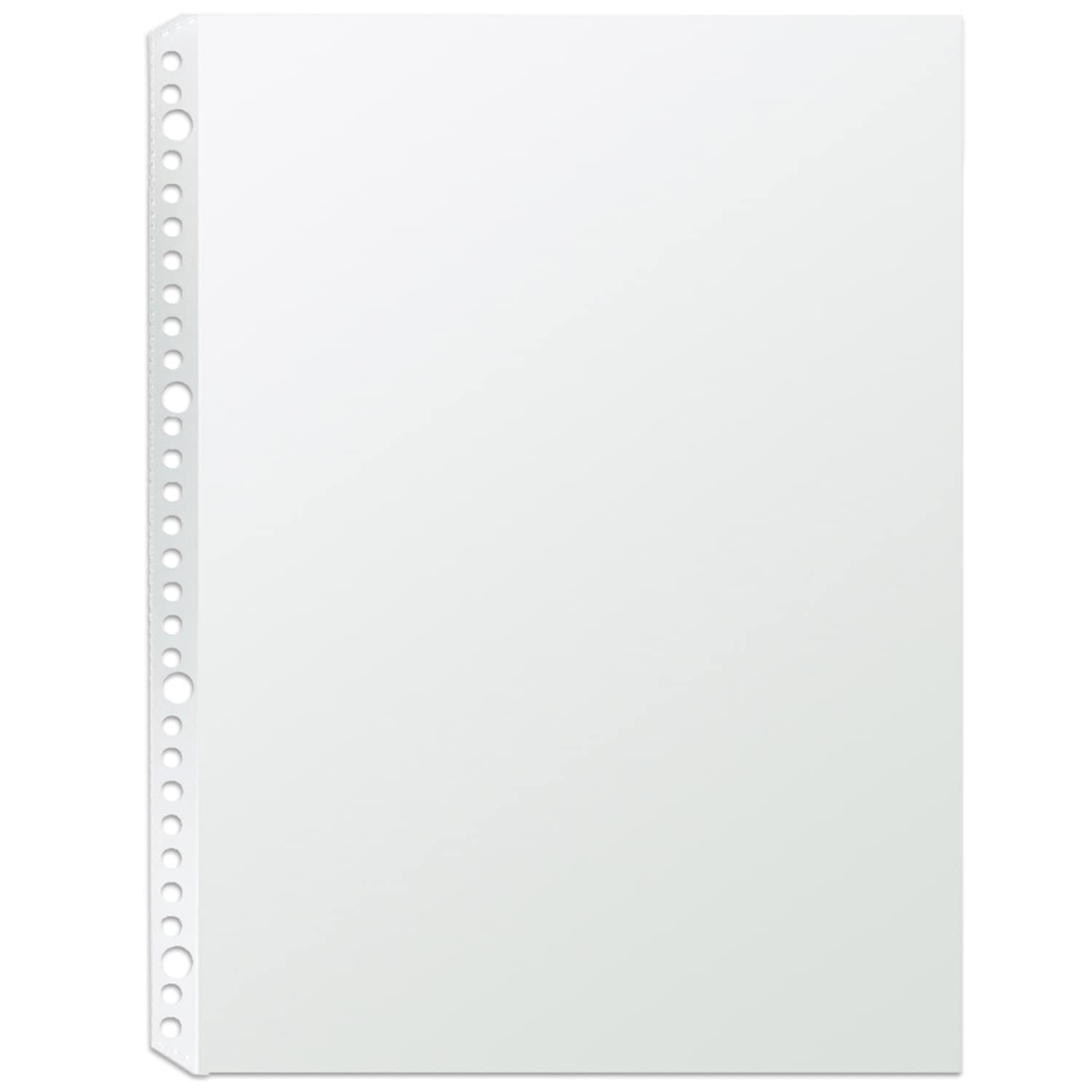 PLUS() A4 Binder Refills, 1 Pocket, 100 Pieces, Reinforced Holes, White, Transparent