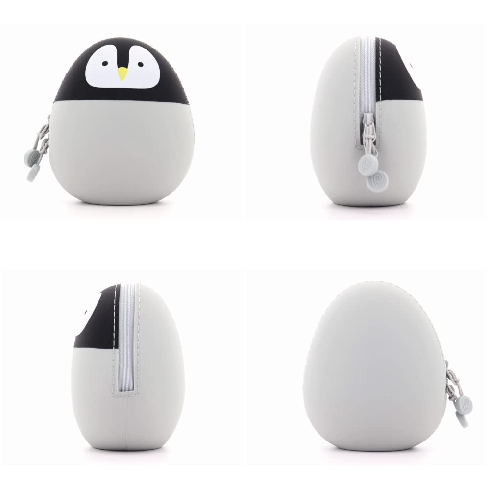 LIHIT LAB PuniLabo Zipper Pouch, Egg-Shaped, 3.8" x 4.7", Penguin (A7783-10)