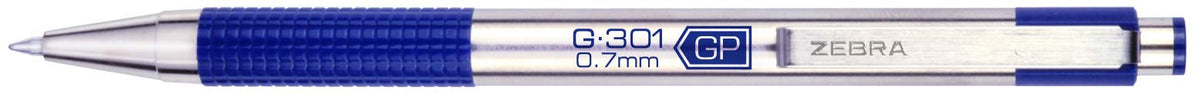 Zebra Pen STEEL G-301 Retractable Gel Pen, Blue Ink, 0.7mm, 12-Pack