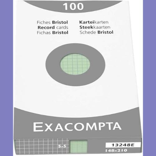 Exacompta A5 Bristol Squared Record Cards, Green, Pack of 100