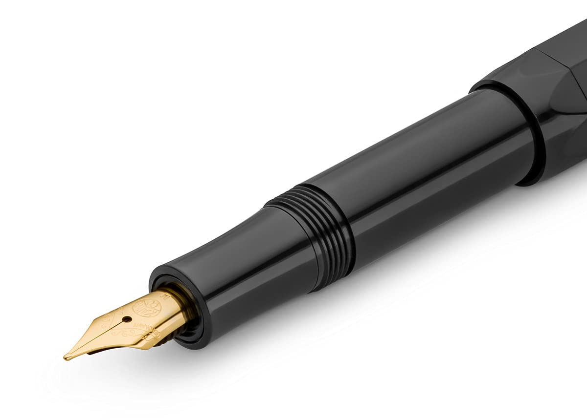 Kaweco CLASSIC SPORT Fountain Pen Black with 23 Carat Gold-Plated Steel Nib and Iridium Tip for Ink