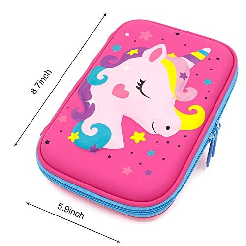 Pencil Case for Girls, 3D Cute EVA Unicorn Pen Pouch Stationery Box Anti-Shock Large Capacity