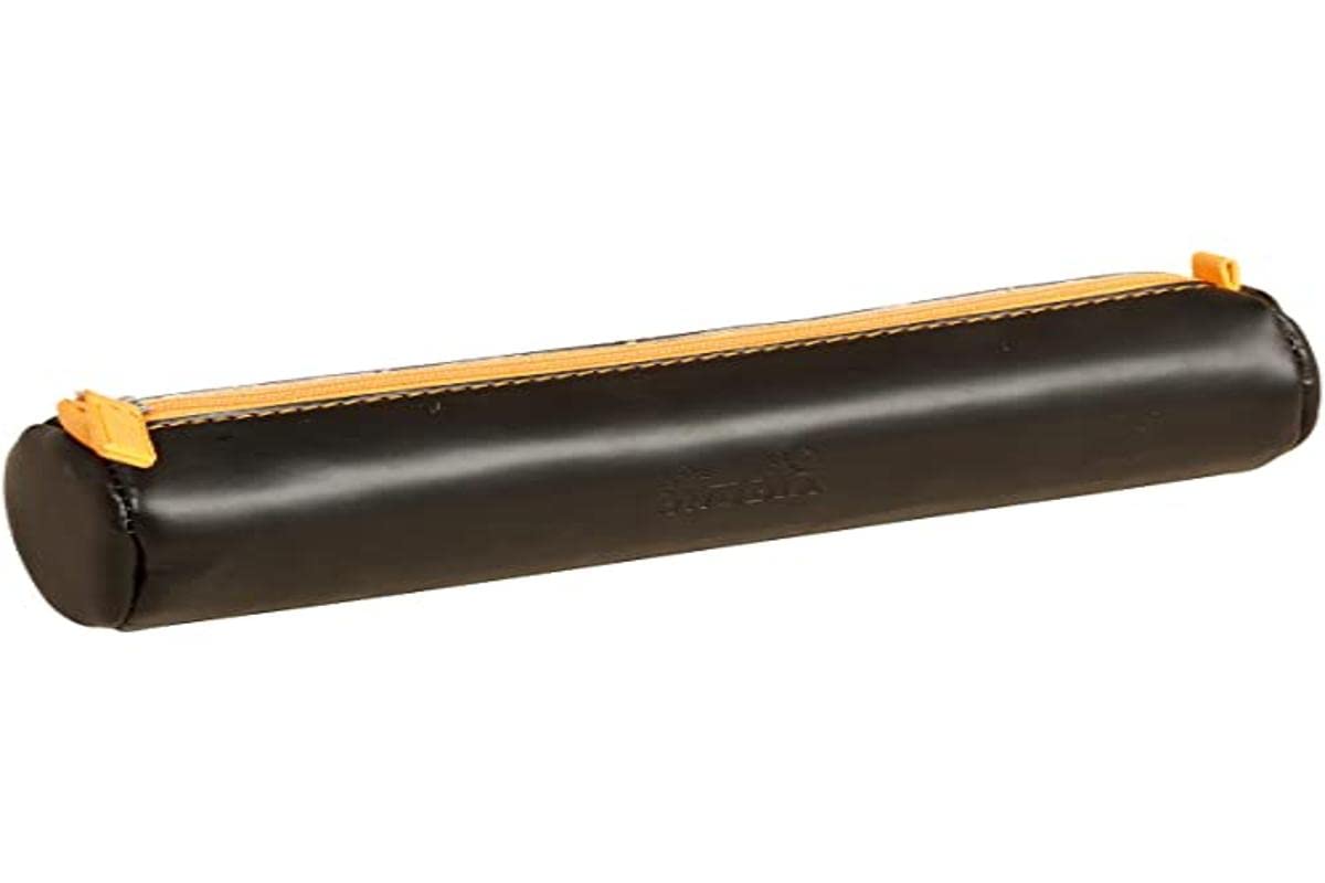 Rhodia 318892C - Rhodiarama Black Round Pencil Case - 21.5 x 5.5 cm - Genuine Orange Stitching