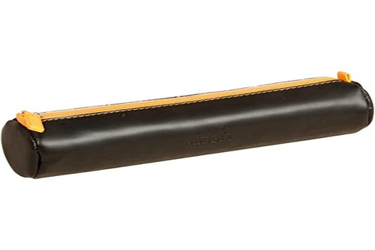 Rhodia 318892C - Rhodiarama Black Round Pencil Case - 21.5 x 5.5 cm - Genuine Orange Stitching