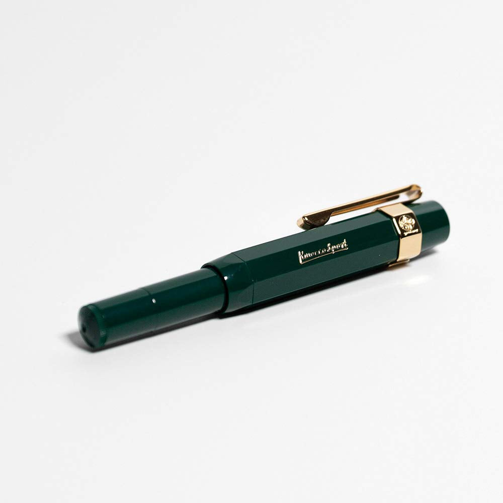 Kaweco Sport Classic Fountain Pen Green, Fine Nib Sport Octagonal Clip Gold