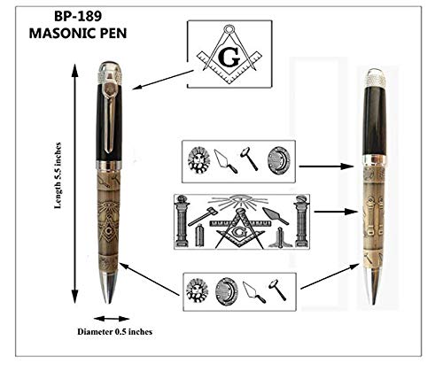 Hattricks Goodimpression Personalized Engraved Masonic Ballpoint Ink Pen Embossed Masonic Symbols