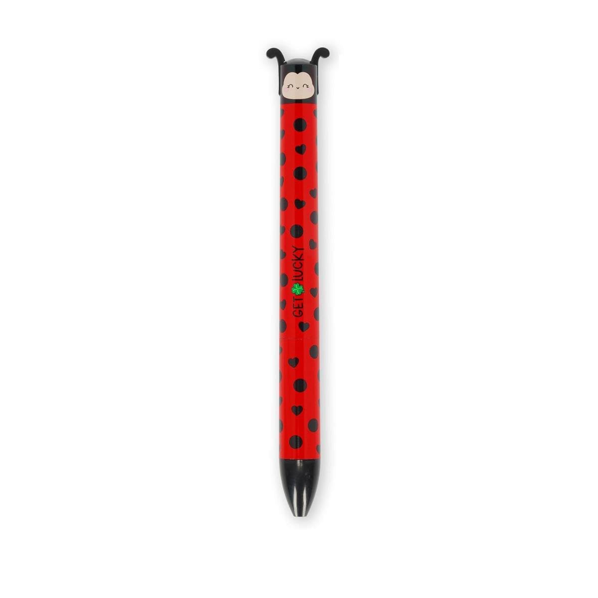 Legami - Click&Clack Pen in Two Colours, Ladybug Theme, Red and Black Ink, Snap Pen, Ideal for