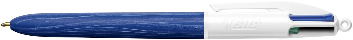 Bic 4 Colours Wood Effect Pens, Multi Coloured Pens All In One, Retractable Pens, Medium 1.0mm