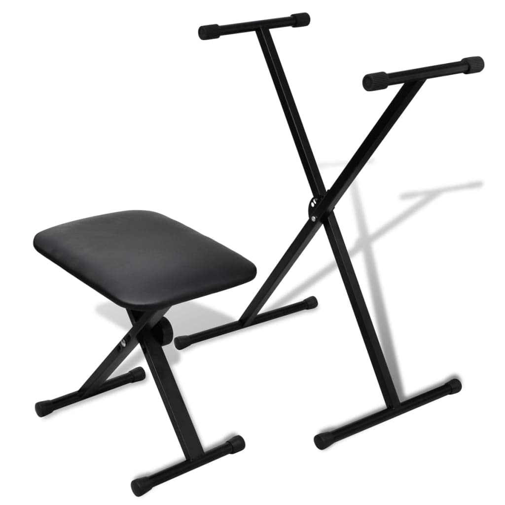 vidaXL Keyboard Stand and Stool Set Adjustable Height Piano Bench Padded Seat
