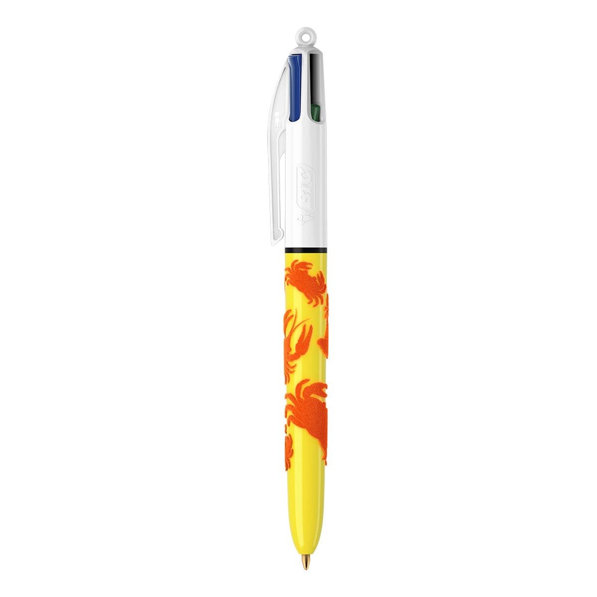 BIC 4 Colours Velours Ball Pens Medium Point (1.0 mm) - Assorted Barrel Designs, Pack of 3, Black