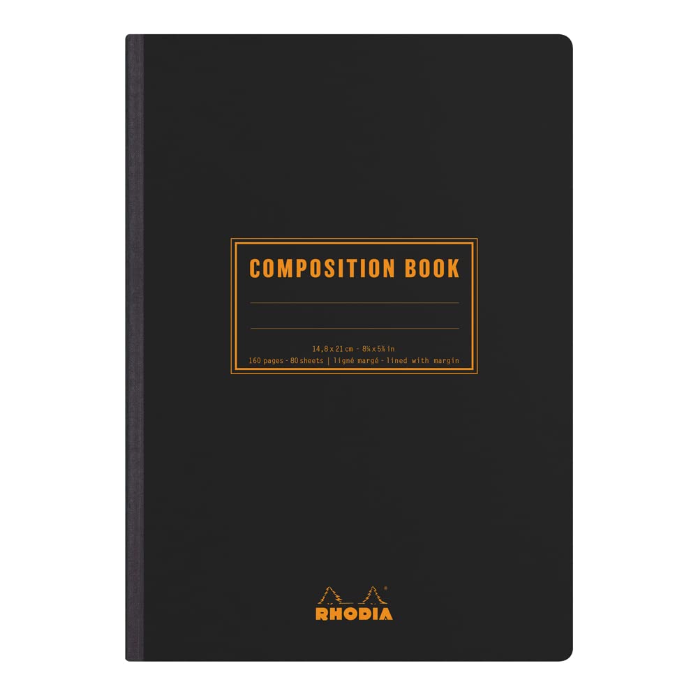 RHODIA 119219C - Soft Notebook Cloth Back Composition Book Black - A5 - Lined - 160 pages - White