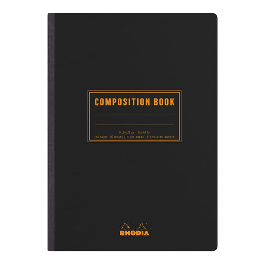 RHODIA 119219C - Soft Notebook Cloth Back Composition Book Black - A5 - Lined - 160 pages - White