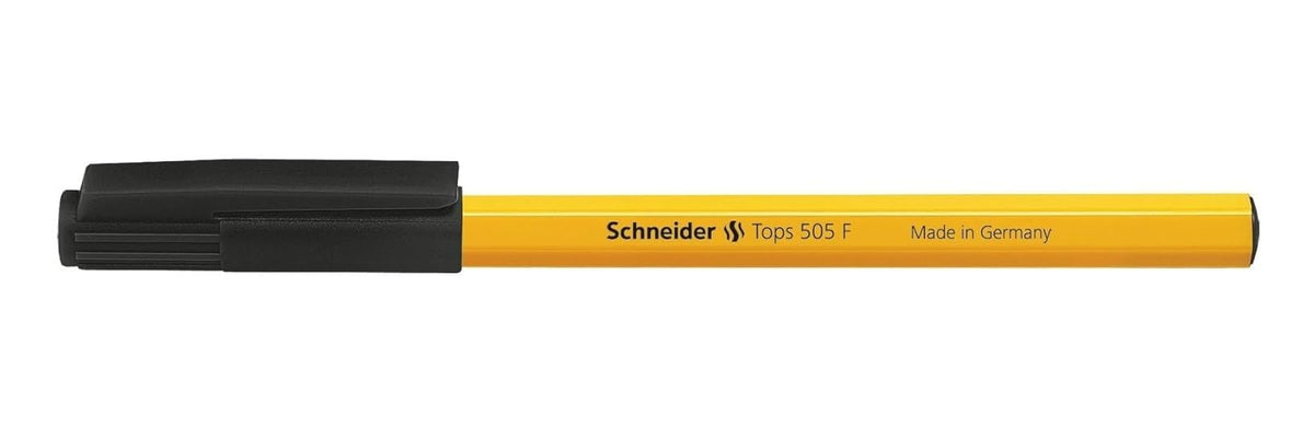 Schneider Tops 505 Ballpoint Pen with Clip Cap and Stainless Steel F Tip Black Pack of 50