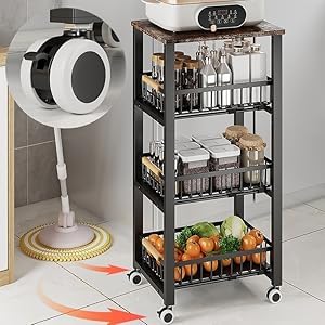 CarolynDesign Metal Wire Baskets with Wheels, Kitchen Storage Stackable Vegetable Fruit Cart Bins