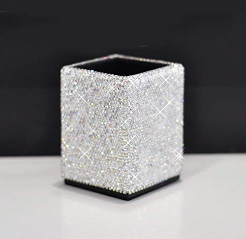 Bestbling Crystal Bling Rhinestone Pen Holder, Silver, Square
