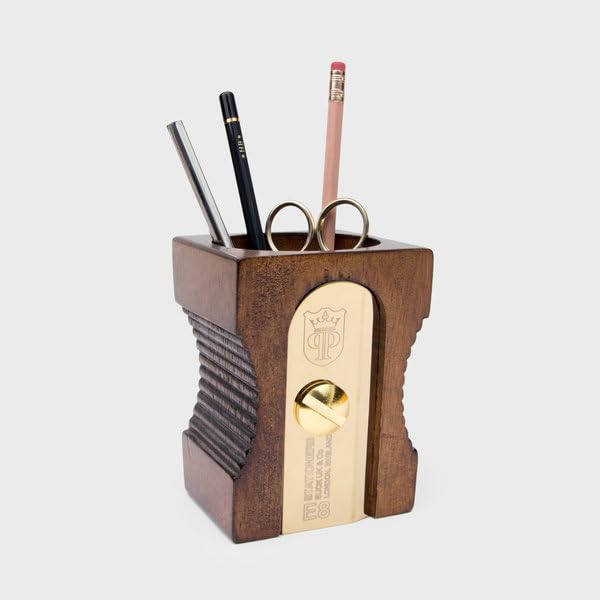 Suck UK Pen Holder For Desk - Stationary Organiser - Wooden Pen Pot - Novelty Pencil Sharpener