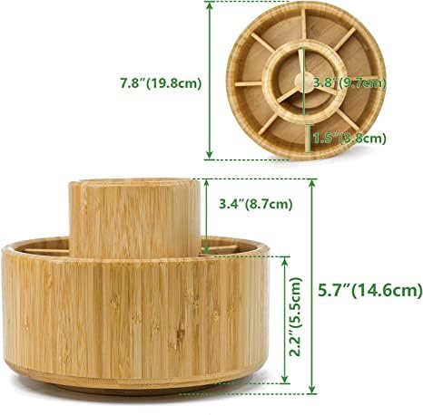 VaeFae 360 Rotating Bamboo Pen Holder for Desk, Art Supply Storage, Medium