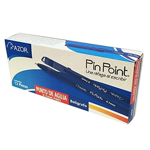 AZOR Pin Point Fine Tip 0.7 mm Ballpoint Pens Blue Ink, 12 Pack