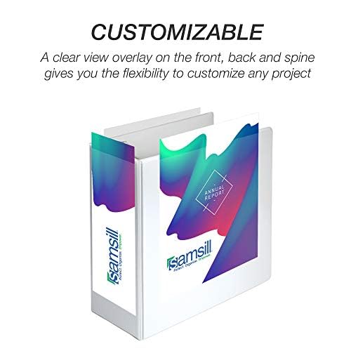 Samsill Durable 5 Inch 3 Ring Binder, D Ring Binder, Customizable Clear View, White, 2-Pack, Holds