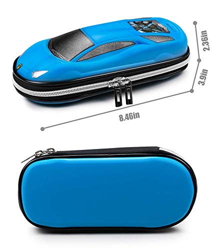 Surpop Supercar Pencil Case, EVA Hard Shell for Kids and Teens, Blue