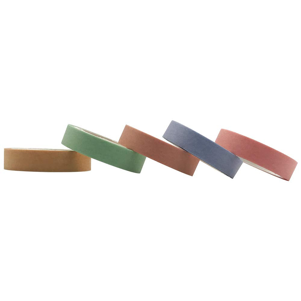 EnYan Solid Color Washi Tapes Set, 5 Rolls Basic Collection Decoration 10mm Wide Japanese Masking