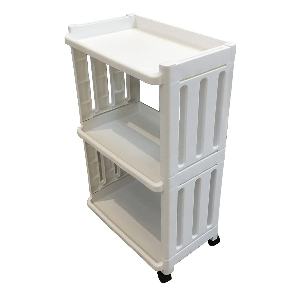Rolling Storage Utility Cart Slim Organizer Shelf with Wheels 3 Tier Narrow Places Mobile Shelving