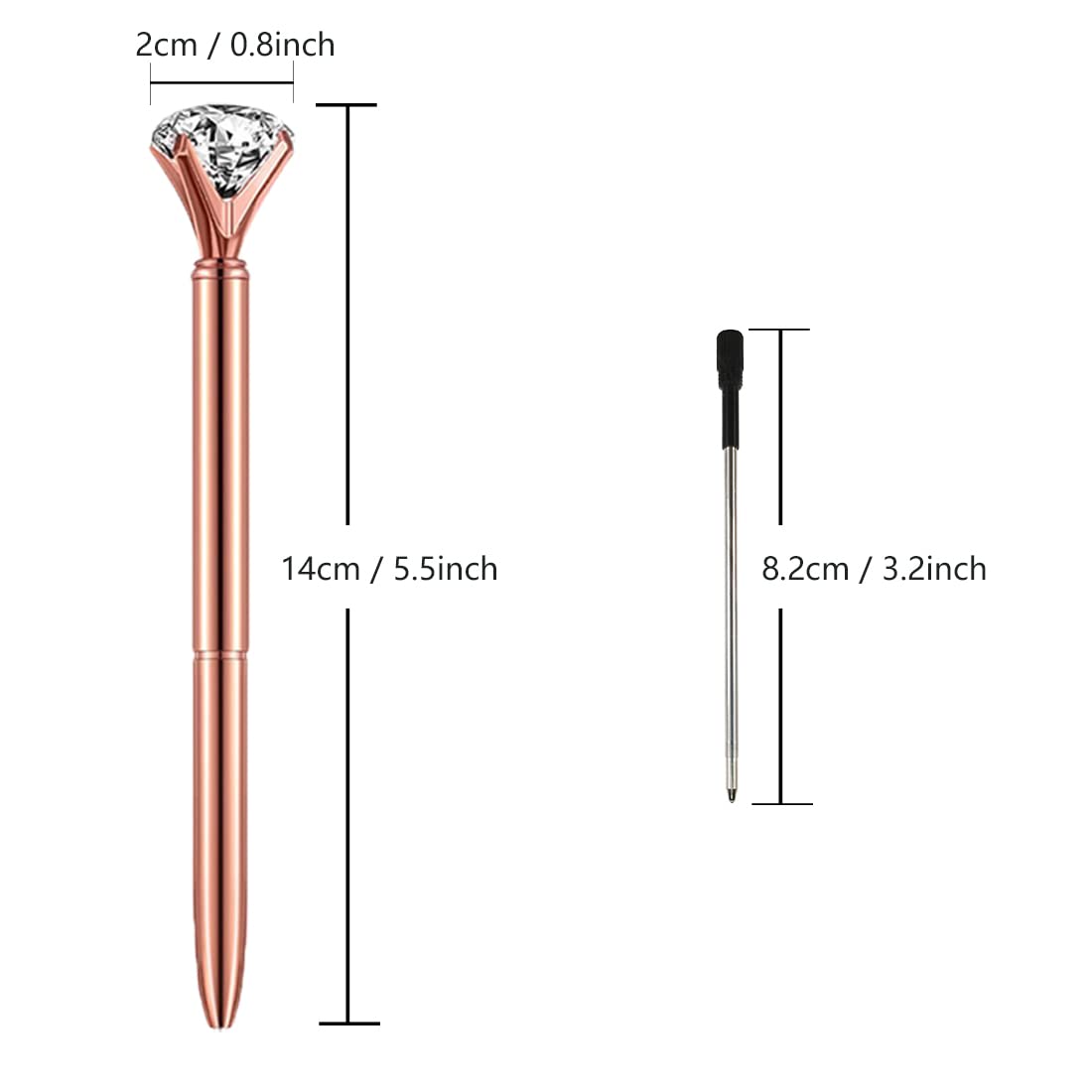 Oddmoal Diamond Pens Fun Fancy Crystal Diamond Pen For Women, Bling Metal Pens, Black Ink, 18
