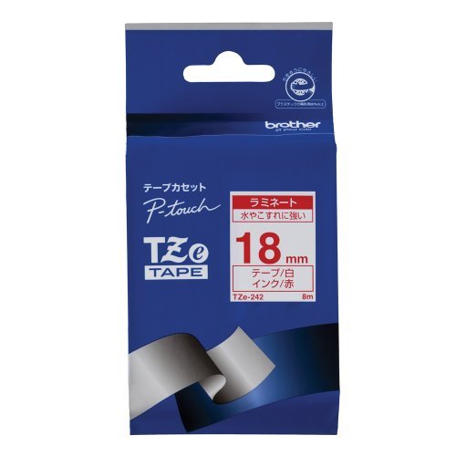 Brother Industries TZe-242 TZe Laminating Tape, White/Red Text, 0.7 inches (18 mm)