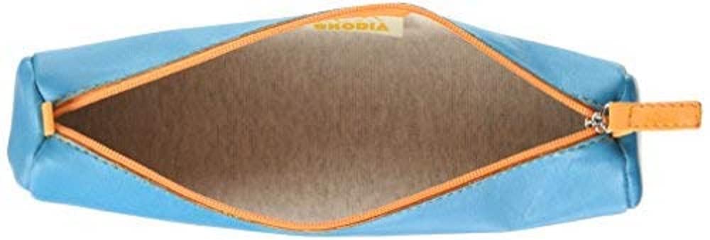 Rhodia 318897C - Rhodiarama Turquoise Round Pencil Case - 21.5 x 5.5 cm - Genuine Orange Stitching
