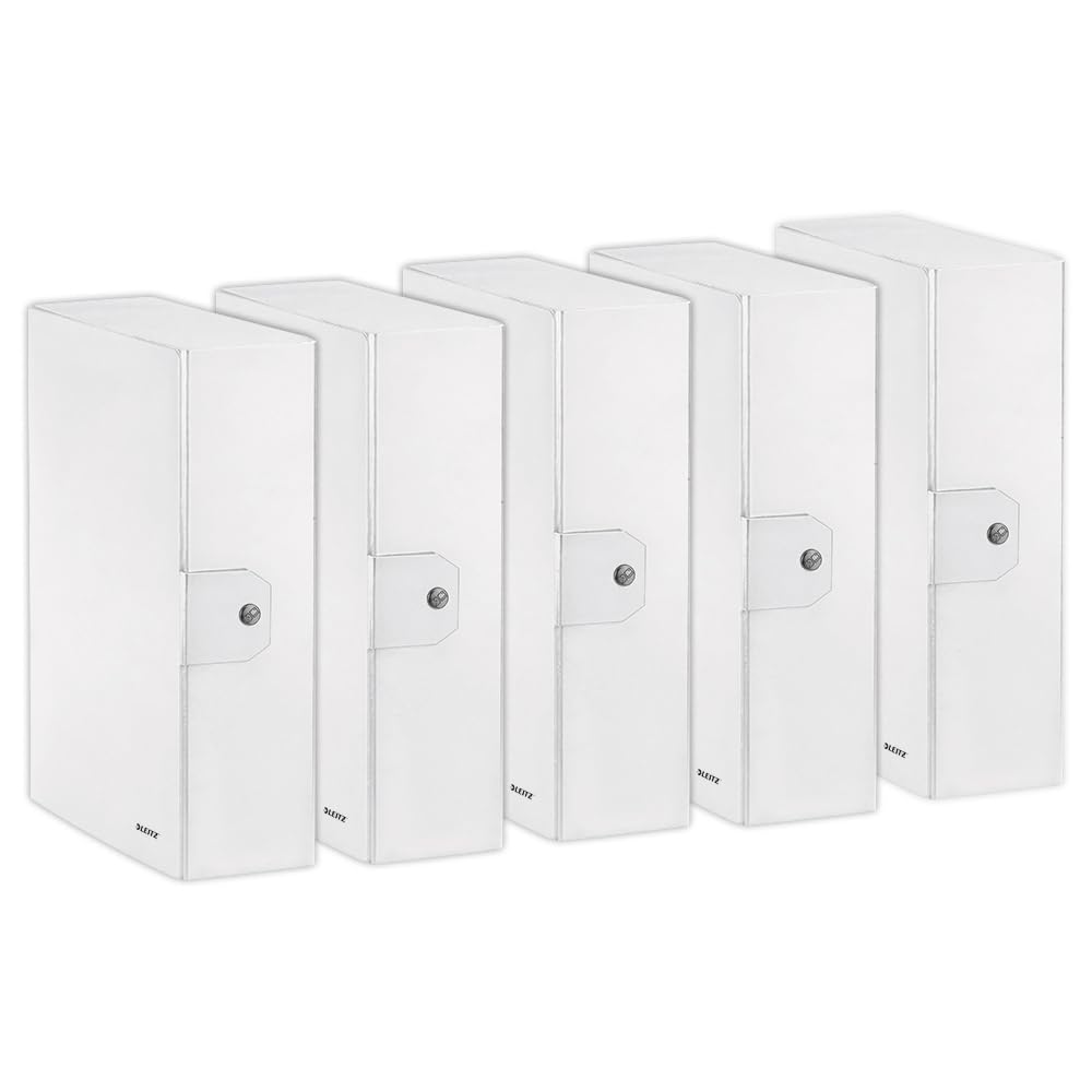 Leitz Press Stud Closure Box File,Plastic-Coated, 25 x 35 cm Dorso 10 cm Metallic White