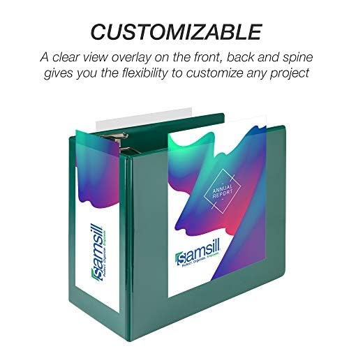 Samsill Durable 6 inch 3 Ring Binder, Locking D Ring Binder, Customizable Clear View Cover, Green