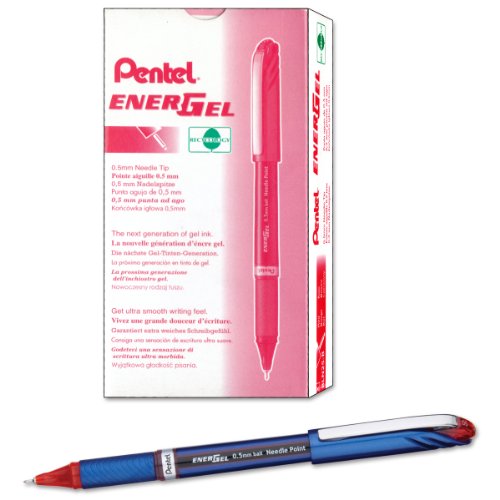 Pentel ENER-GEL NV Liquid Gel Pen, 0.5mm, Fine Line Capped, Needle Tip, Red Ink, Box of 12 (BLN25-B)