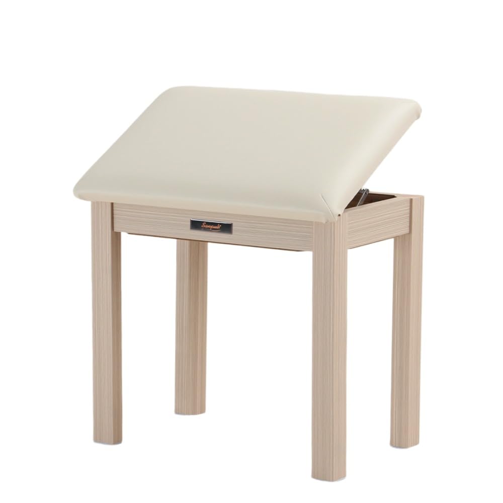Sanpuli Solid Wood Piano Bench with Storage, Piano Stool and Padded Cushion, Keyboard Bench with