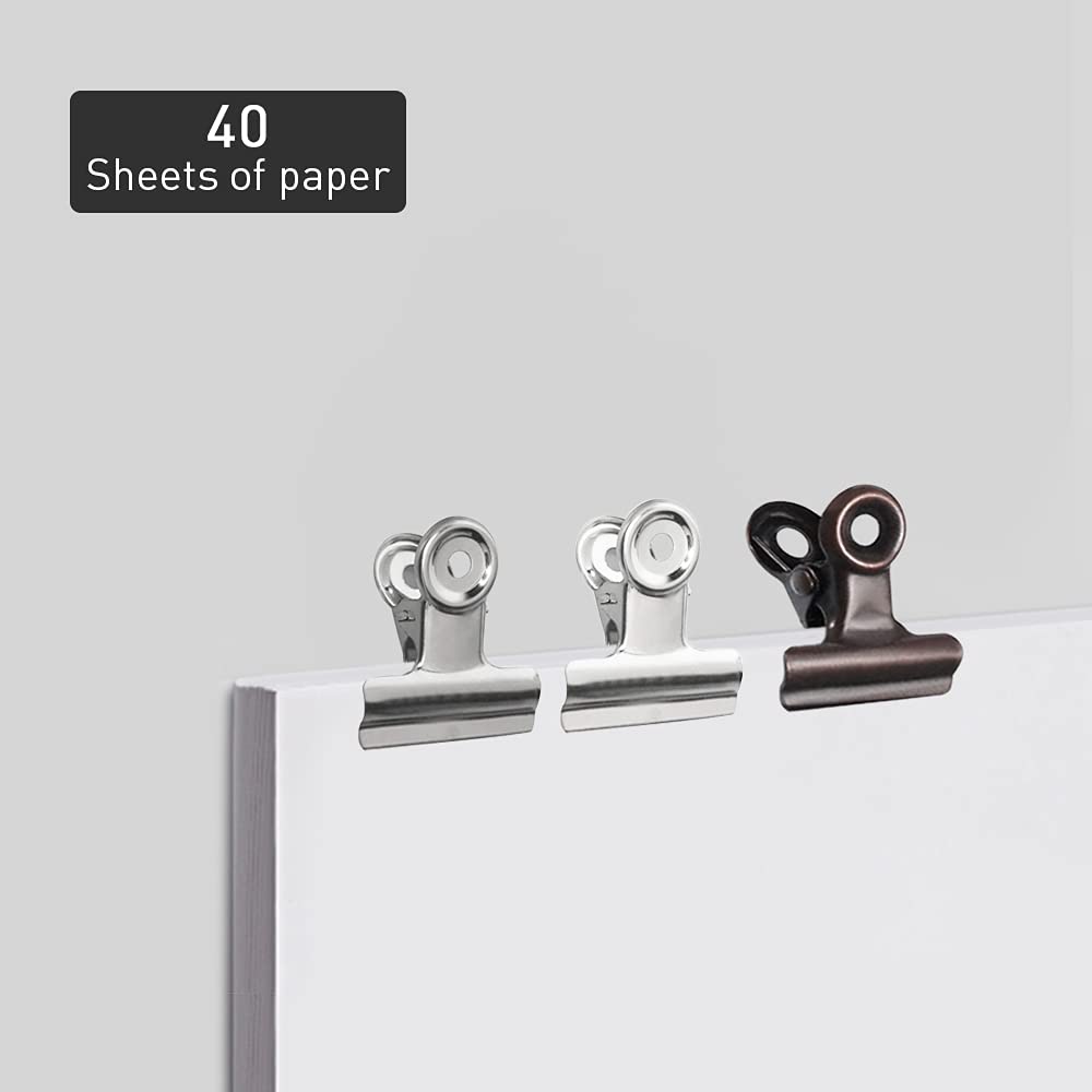 Bulldog Clips 0.86 Inch (20 mm) 30 PCS, Round Head Metal Bulldog Clips, 3 Colors (10 PCS Each)